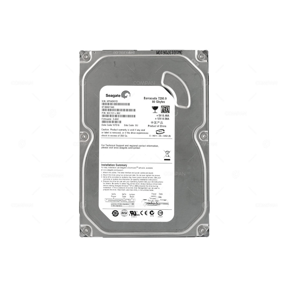 ST380811AS SEAGATE HARD DRIVE 80GB 7.2K 3.5 LFF